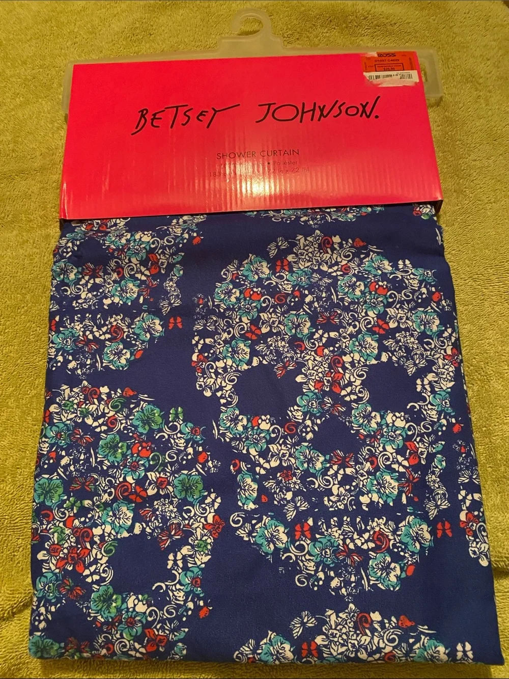 Betsey Johnson Navy Blue Floral  Shower Curtain